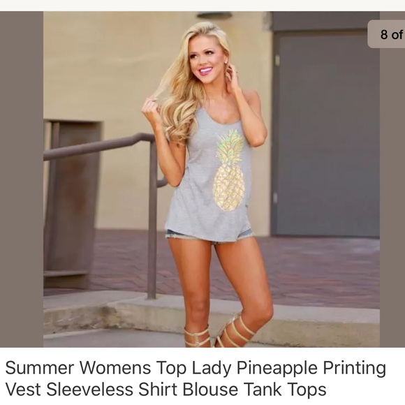 30% OFF NWT New pineapple white gray tank S M L XL - Picture 4 of 8